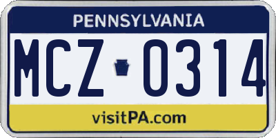 PA license plate MCZ0314