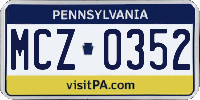 PA license plate MCZ0352