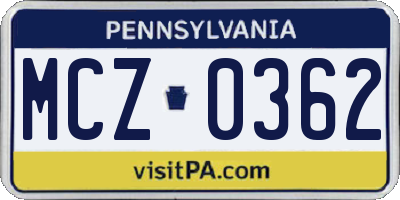 PA license plate MCZ0362