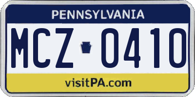 PA license plate MCZ0410