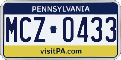 PA license plate MCZ0433