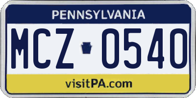 PA license plate MCZ0540