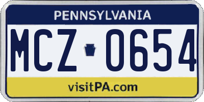 PA license plate MCZ0654