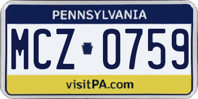 PA license plate MCZ0759