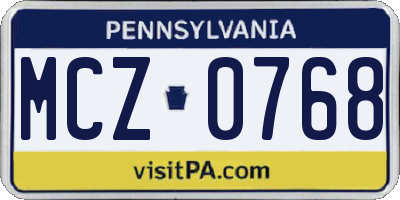PA license plate MCZ0768