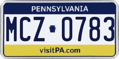 PA license plate MCZ0783