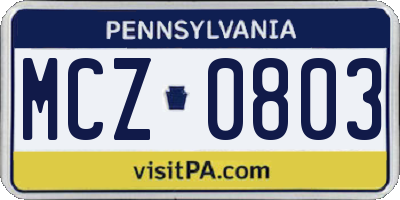 PA license plate MCZ0803