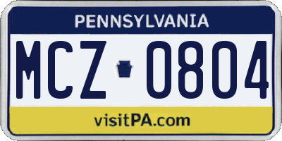 PA license plate MCZ0804