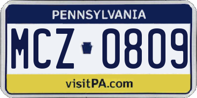 PA license plate MCZ0809