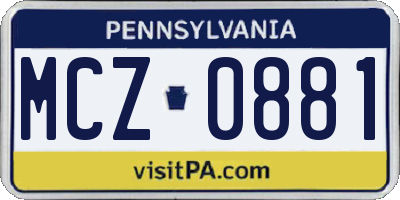 PA license plate MCZ0881