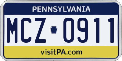PA license plate MCZ0911