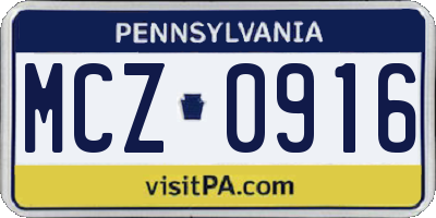 PA license plate MCZ0916