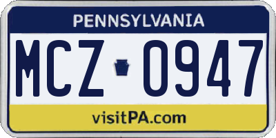 PA license plate MCZ0947