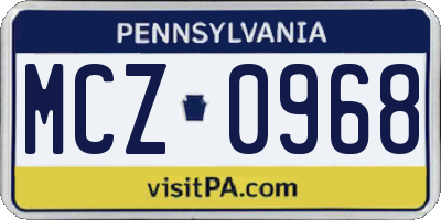 PA license plate MCZ0968