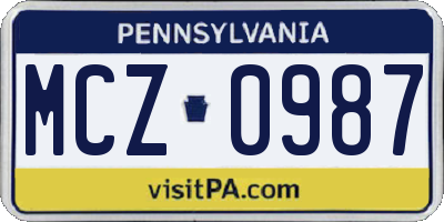PA license plate MCZ0987