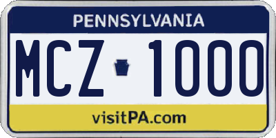 PA license plate MCZ1000