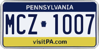 PA license plate MCZ1007