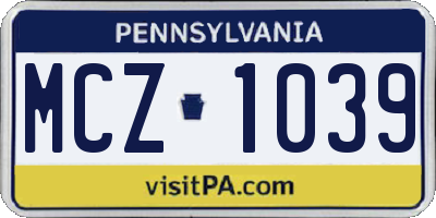 PA license plate MCZ1039