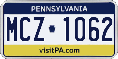 PA license plate MCZ1062