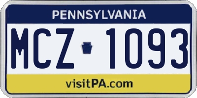 PA license plate MCZ1093