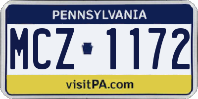 PA license plate MCZ1172