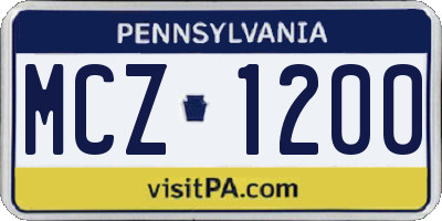 PA license plate MCZ1200