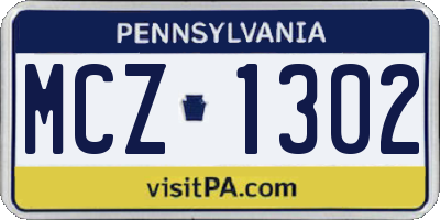 PA license plate MCZ1302