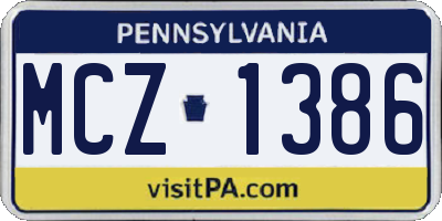 PA license plate MCZ1386