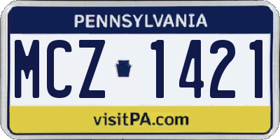 PA license plate MCZ1421