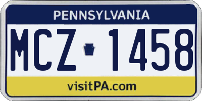 PA license plate MCZ1458