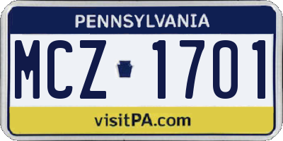 PA license plate MCZ1701
