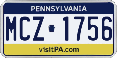 PA license plate MCZ1756