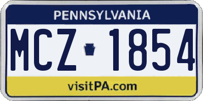 PA license plate MCZ1854