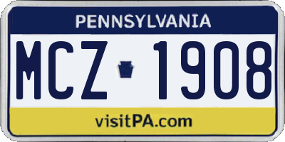 PA license plate MCZ1908