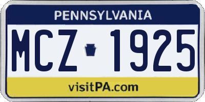 PA license plate MCZ1925