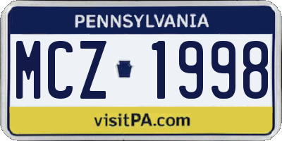 PA license plate MCZ1998