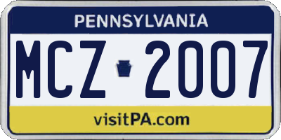 PA license plate MCZ2007