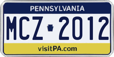 PA license plate MCZ2012