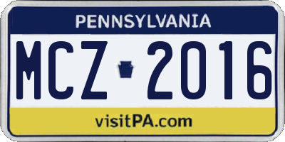 PA license plate MCZ2016
