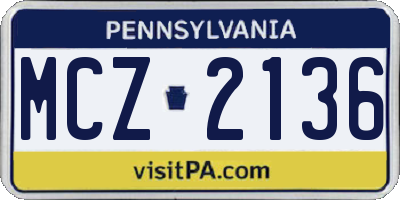 PA license plate MCZ2136
