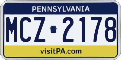 PA license plate MCZ2178