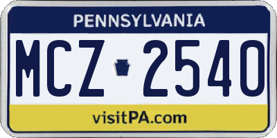 PA license plate MCZ2540