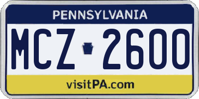 PA license plate MCZ2600