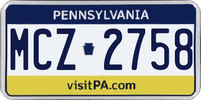 PA license plate MCZ2758