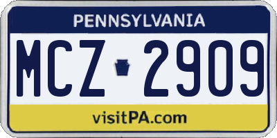 PA license plate MCZ2909
