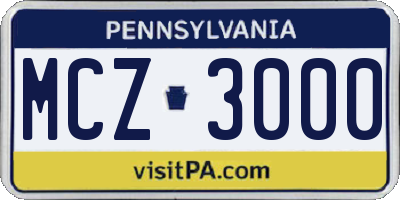 PA license plate MCZ3000