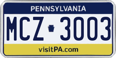 PA license plate MCZ3003