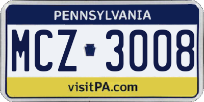 PA license plate MCZ3008