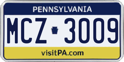 PA license plate MCZ3009