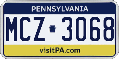 PA license plate MCZ3068